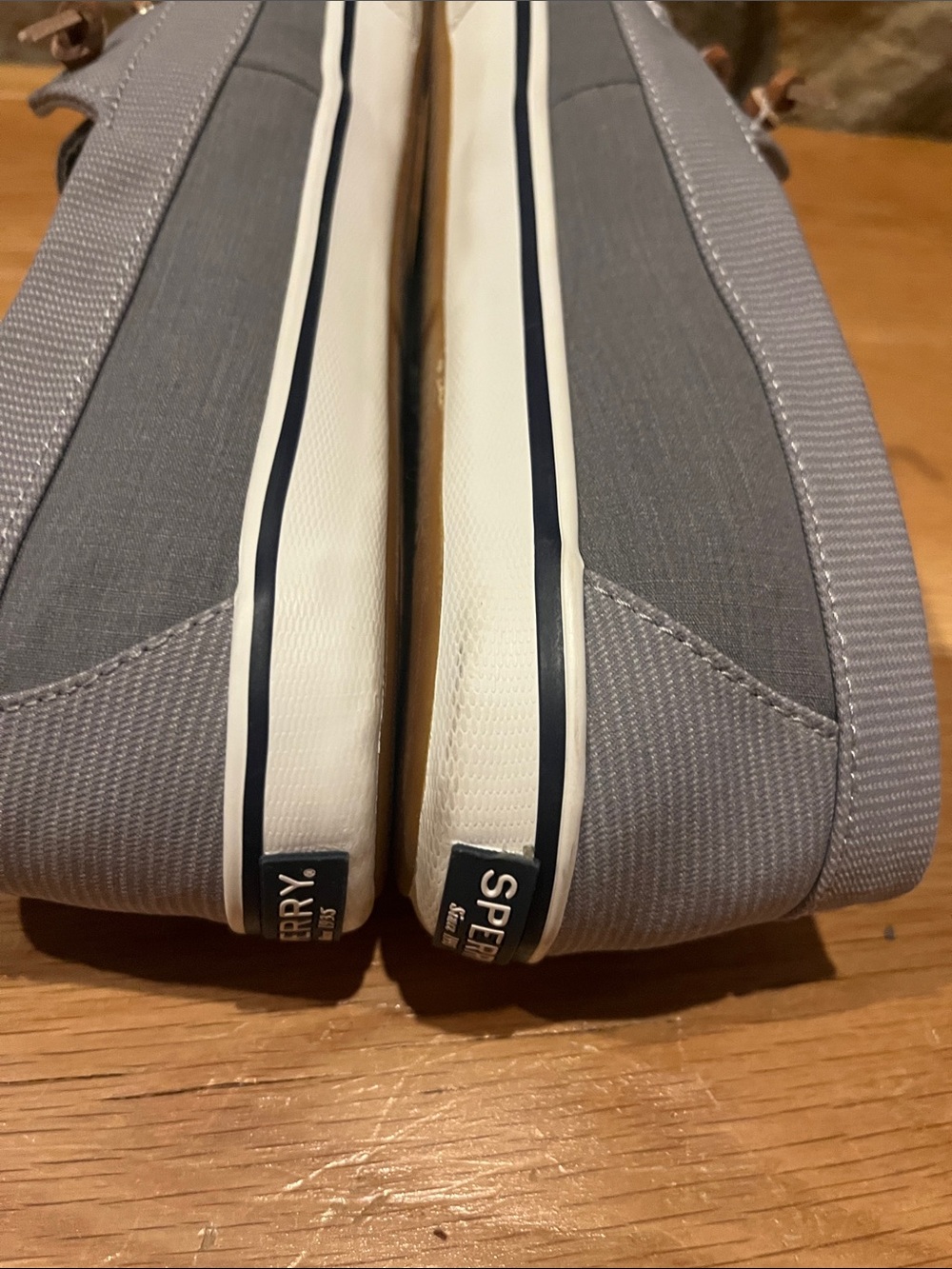 Sperry Gray Canvas Boat Shoes with Brown Laces Size 10 - Picture 10 of 11